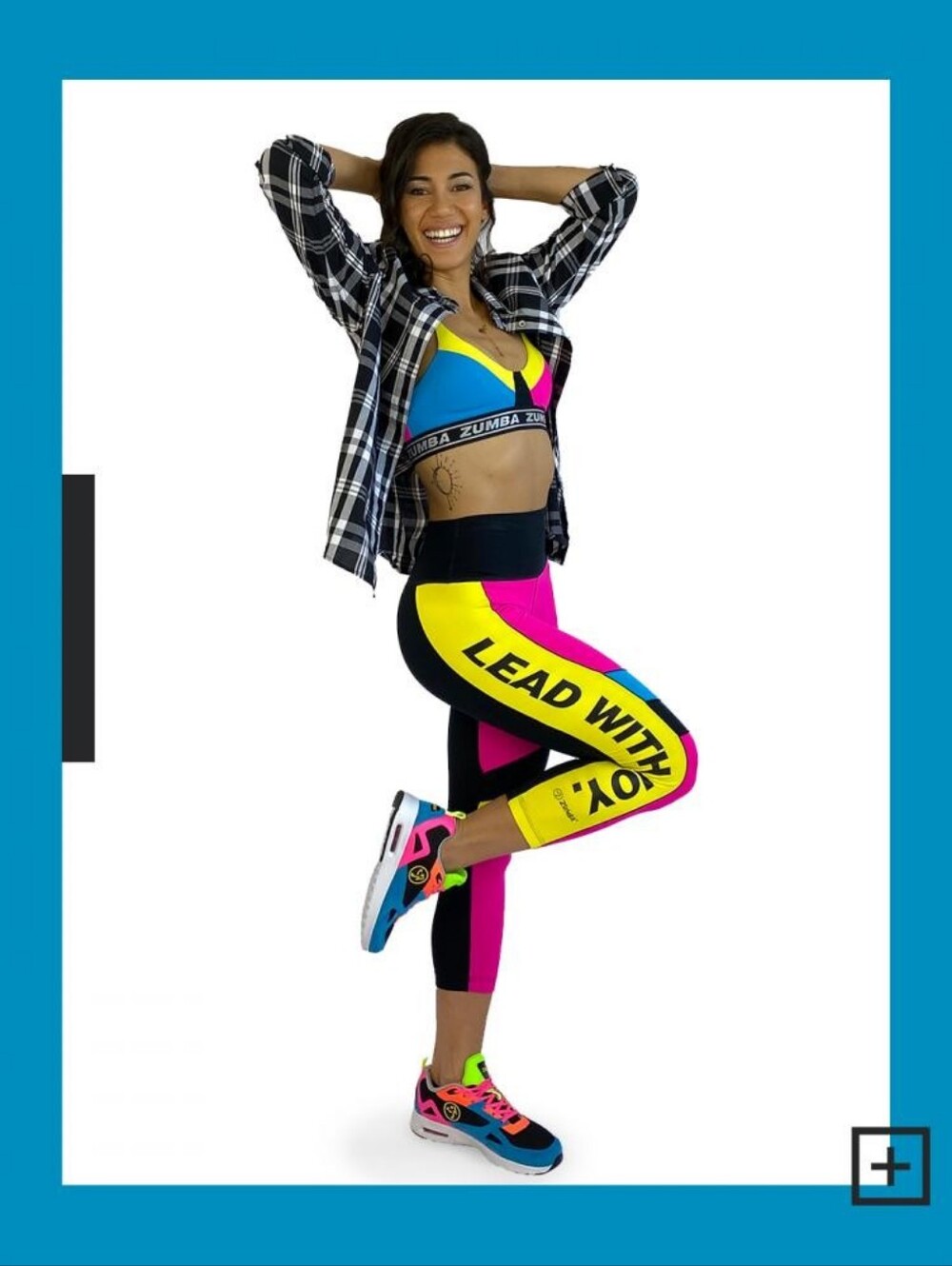 Zumba Glow Color-block Sports Bra size Large Lovely XXL XXLarge Blue Pink Yellow - Picture 7 of 8